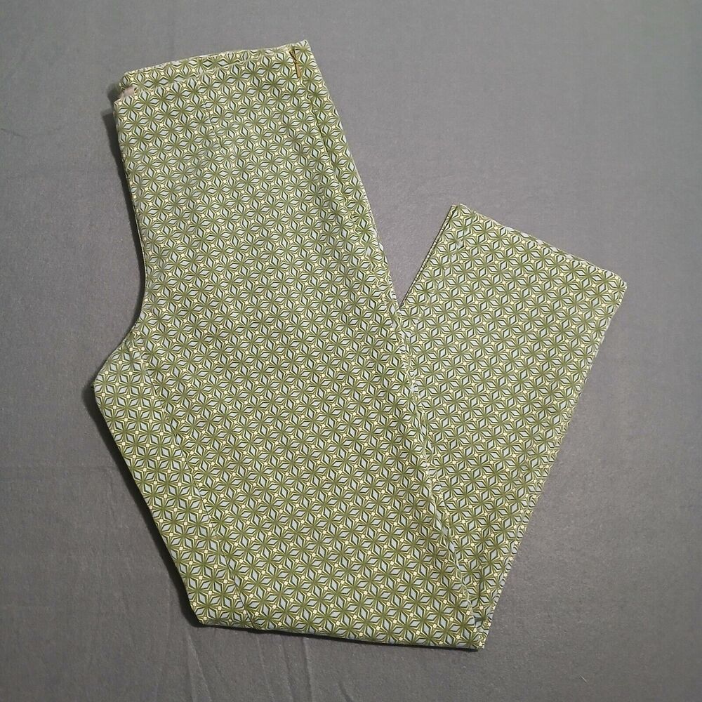 J. Jill Pants Women 4 Stretch Green Geometric Pull On Ankle Side Zipper